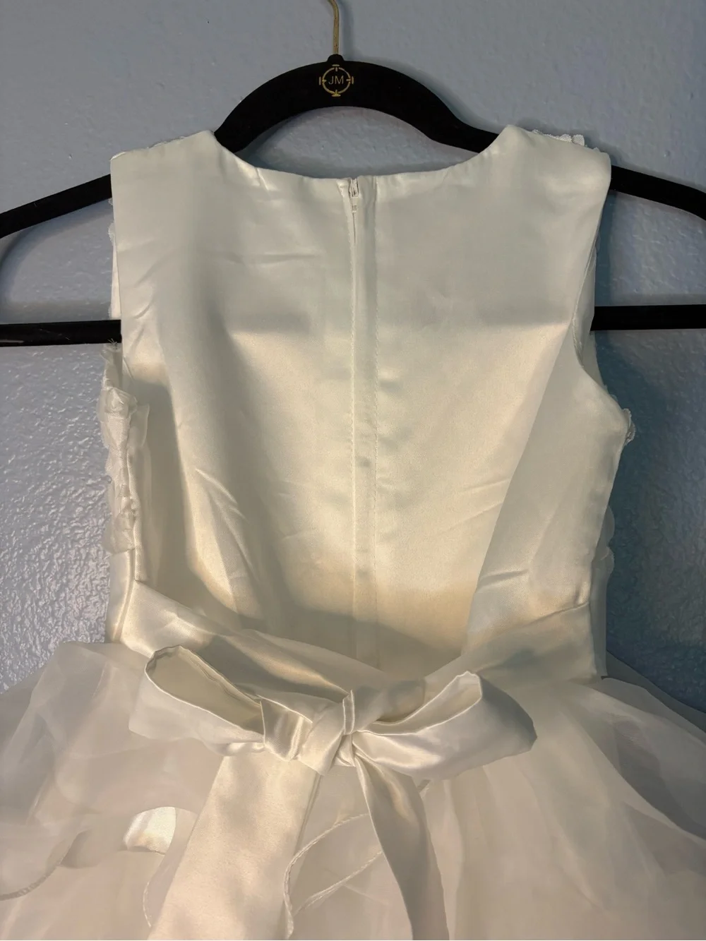 White Ruffle flower Girls' Dress with Bow